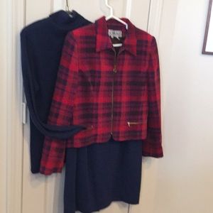 Jacket and skirt and sweater